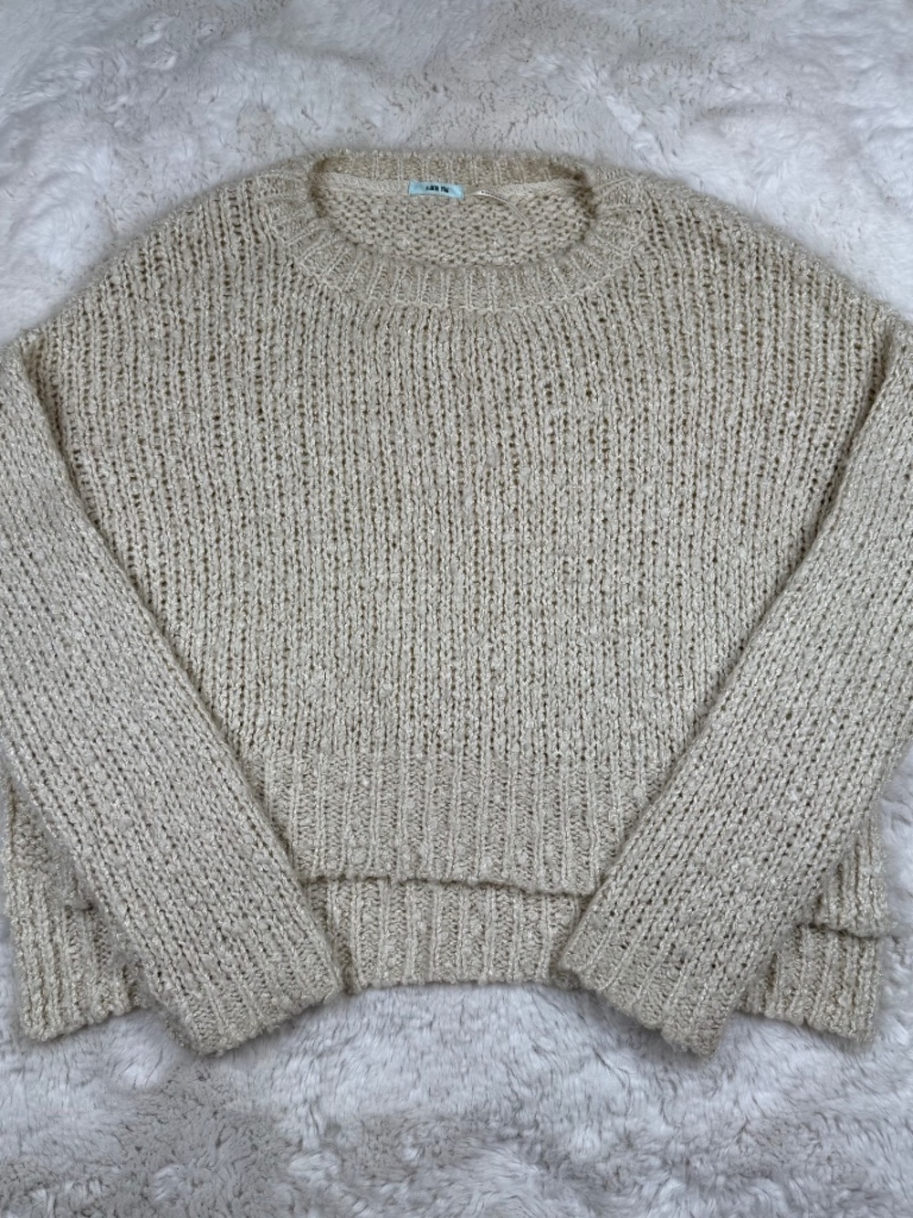 Kimchi Blue Urban Outfitters High Low Cropped Crewneck Sweater Beige Medium
